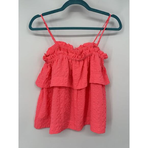 Lily Pulitzer Mays Tank Top Sz S Ruffled Coral Neon Beach Resort Summer Coastal - Picture 2 of 7